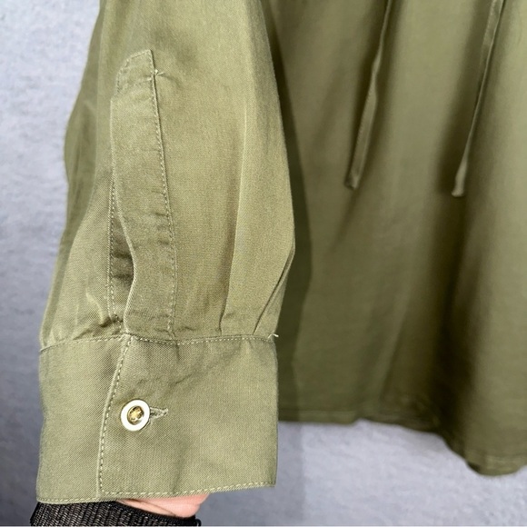 Marc New York Top Womens 1X Green Blouse Lace Up Roll Tab Office Minimalist - Picture 7 of 14